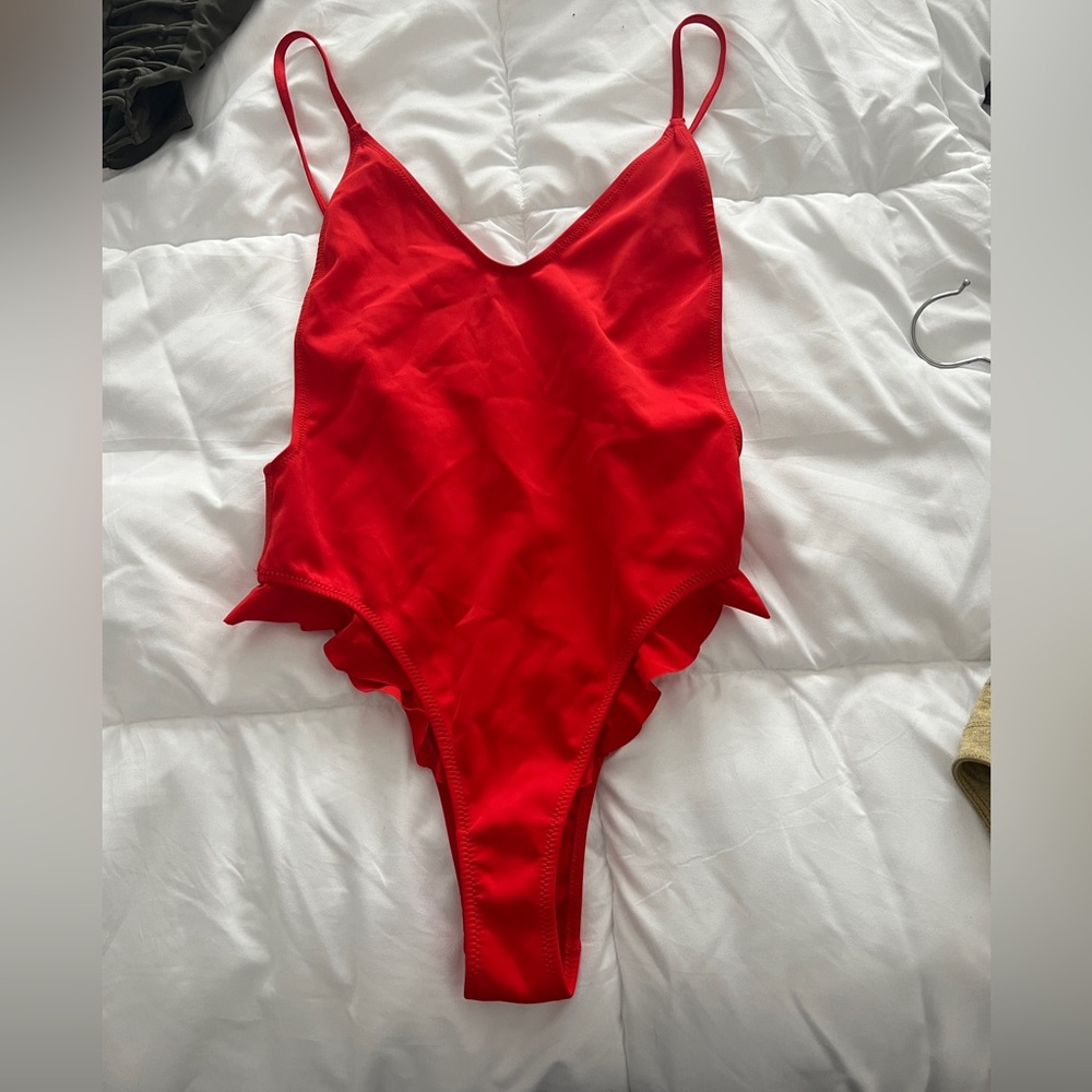 Red one piece bathing suit